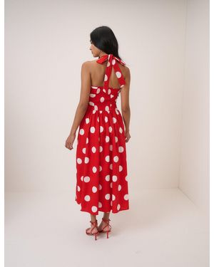 Nobody's Child Polka Dot Halterneck Lilah Midi Dress - Red