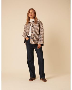 Nobody's Child Check Frill Quilted Jacket - Natural