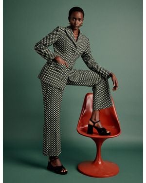 Nobody's Child Nc X Lisou And Lime Jacquard Checkerboard Tailored Trousers - Green