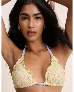 Nobody's Child Ditsy Floral Frill Edge Bikini Top - Natural