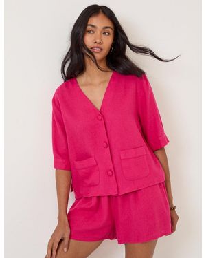 Nobody's Child Linen-Blend Short Sleeve Shirt - Pink