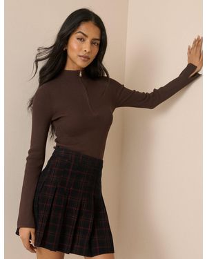 Nobody's Child Ribbed High Neck Knitted Top - Natural