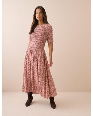 Nobody's Child Ditsy Floral Shirred Shay Midi Dress - Natural
