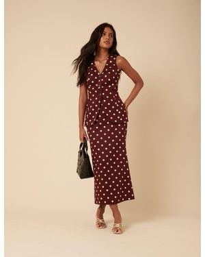 Nobody's Child Burgundy Polka Dot Midi Skirt - Natural