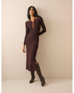 Nobody's Child Contrast Polo Midi Dress - Natural