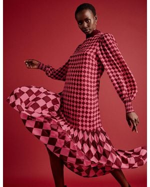 Nobody's Child Nc X Lisou Burgundy And Printed Scarf Tiered Maxi Dress