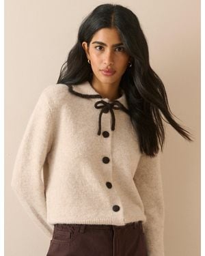 Nobody's Child Contrast Collar Cardigan - Natural