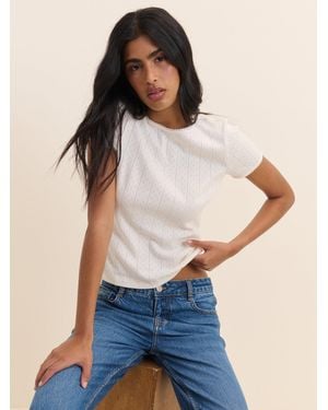 Nobody's Child Pointelle Lace Trim Top - Blue