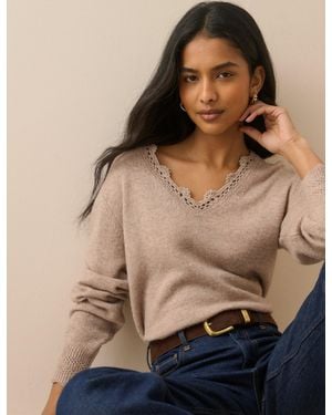Nobody's Child Crochet Trim Wool-Blend Jumper - Brown