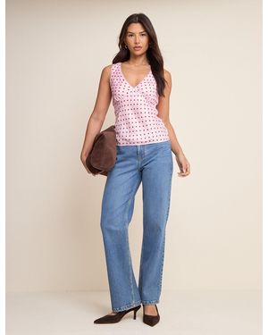 Nobody's Child And Polka Dot Lace Trim V-Neck Top - Blue