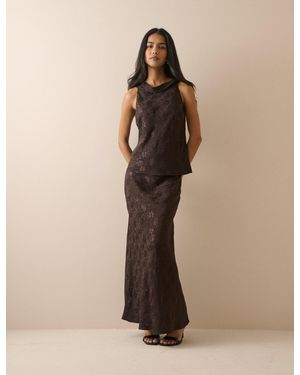 Nobody's Child Jacquard Floral Satin Leila Slip Skirt - Natural