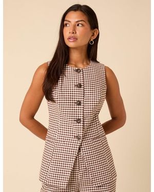 Nobody's Child Gingham Tailored Longline Waistcoat - Brown