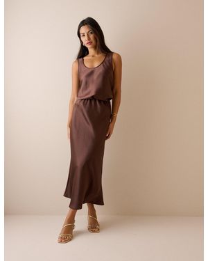 Nobody's Child Chocolate Satin Slip Maxi Skirt - Brown