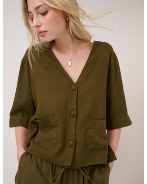 Nobody's Child Linen-Blend Short Sleeve Shirt - Green