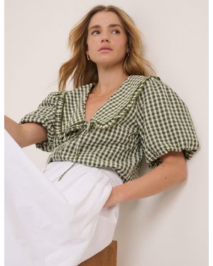 Nobody's Child Gingham Ruffle Collar Blouse - Green