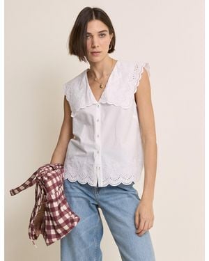 Nobody's Child Broderie Anglaise Collared Blouse - Natural