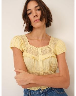 Nobody's Child Lace Short Sleeve Top - Brown