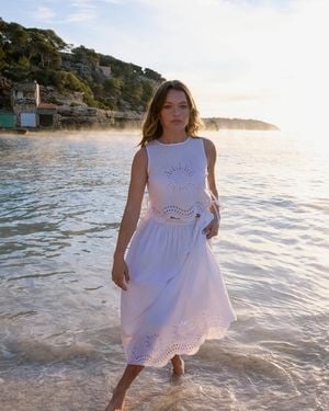 Nobody's Child Cutwork Scallop Hem Sintra Midi Skirt - Pink
