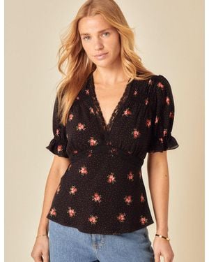 Nobody's Child Floral Printed Puff Sleeve Top - Black