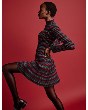 Nobody's Child Nc X Lisou Burgundy Striped Knitted Pleated Mini Dress - Red