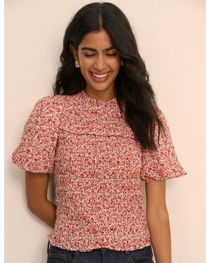 Nobody's Child Floral Puff Sleeve Shirred Nicola Top - Brown