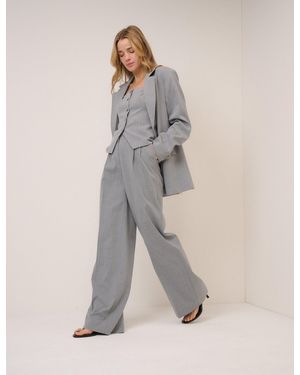 Nobody's Child Pinstripe Tailored Wide Leg Trousers - Grey