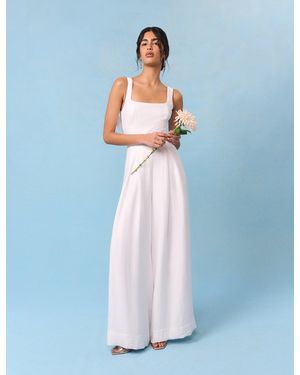 Nobody's Child Bridal Satin Bow-Back Taylor Jumpsuit - Blue
