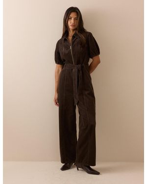 Nobody's Child Puff Sleeve Cord Jumpsuit - Natural