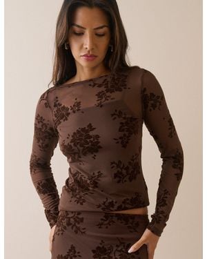 Nobody's Child Floral Mesh Long Sleeve Top - Brown