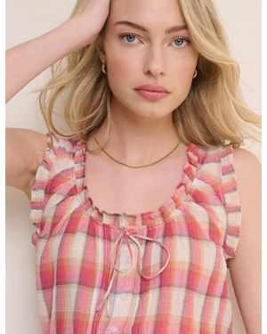 Nobody's Child Check Ruffle Trim Scoop Neck Blouse - Pink