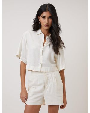 Nobody's Child Linen-Blend Cropped Shirt - White