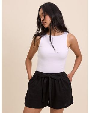 Nobody's Child Linen-Blend Tie Detail Pull On Shorts - Black