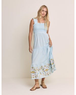 Nobody's Child Gingham Embroidered Stacey Midi Dress - Blue