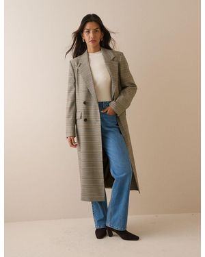 Nobody's Child Check Longline Tailored Duster Coat - Natural