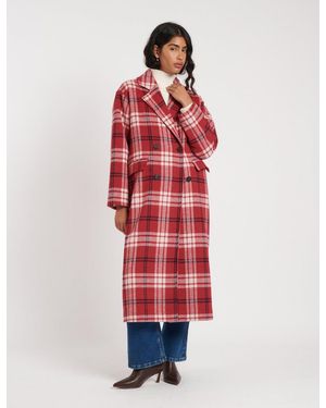 Nobody's Child Oversized Check Double Breasted Wool Blend Coat - Red