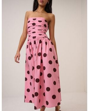 Nobody's Child Polka Dot Bandeau Alice Midi Dress - Pink