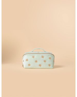 Nobody's Child Elizabeth Scarlett Mint Daisy Embroidered Open Flat Make Up Bag - Natural