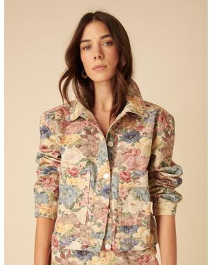 Nobody's Child Floral Boxy Denim Jacket - Brown