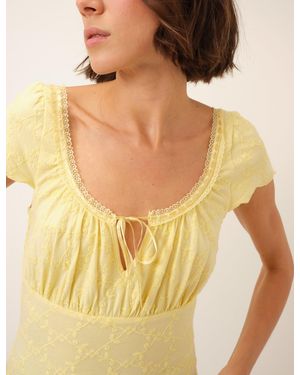 Nobody's Child Broderie Milkmaid Jersey Top - Yellow