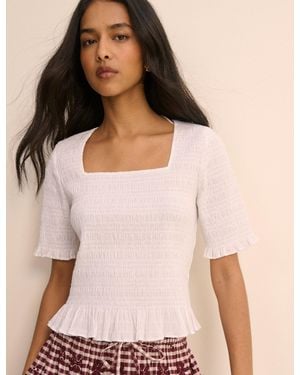 Nobody's Child Shirred Frill Trim Top - Natural