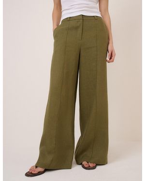 Nobody's Child Linen-Blend Wide Leg Tailored Trousers - Green