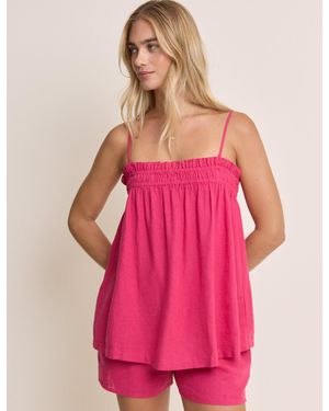Nobody's Child Linen-Blend Ruched Bandeau Top - Pink