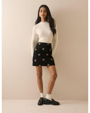 Nobody's Child Floral Embroidered Cord Mini Skirt - Natural
