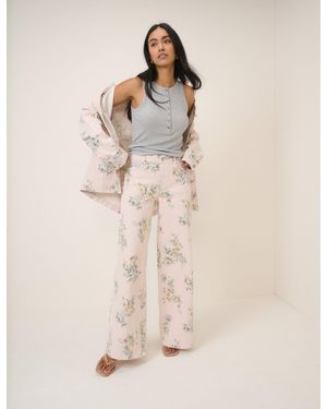 Nobody's Child Floral Soho Stretch Wide Jeans - Natural