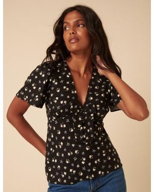 Nobody's Child Ditsy Floral Frill Top - Black