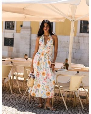 Nobody's Child Floral Halterneck Lilliana Midi Dress - Metallic