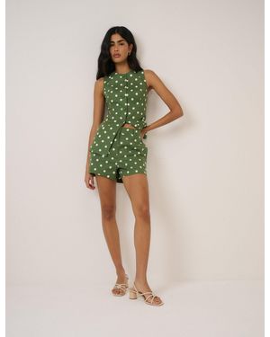 Nobody's Child Polka Dot Tailored Shorts - Green