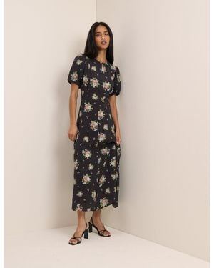 Nobody's Child Floral Puff Sleeve Claudine Midi Dress - Natural