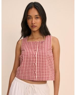 Nobody's Child Gingham Button Front Top - Red