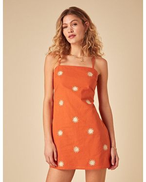 Nobody's Child Elizabeth Scarlett Linen-Blend Embroidered Palma Mini Dress - Orange